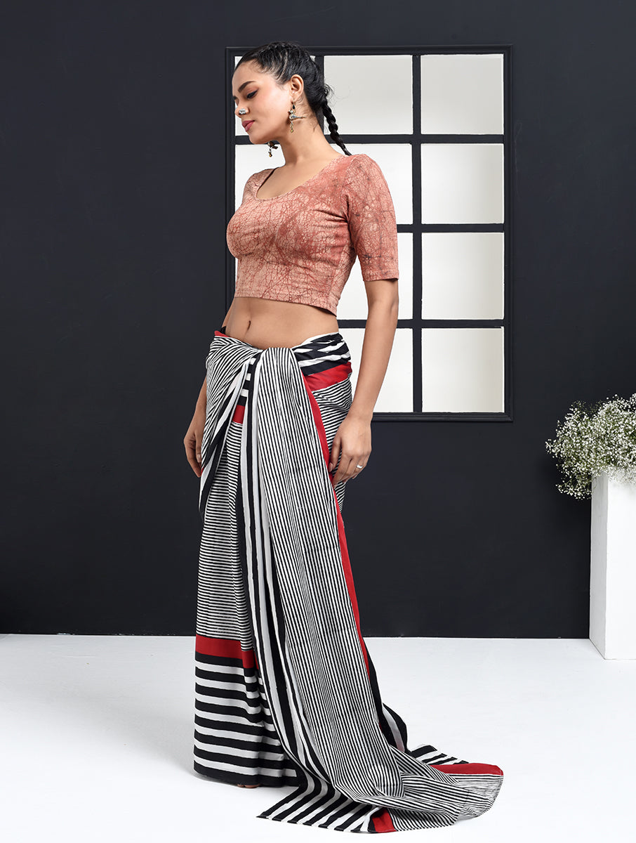 Wine Crack Dabu Printed Stretchable Blouse/Crop Top