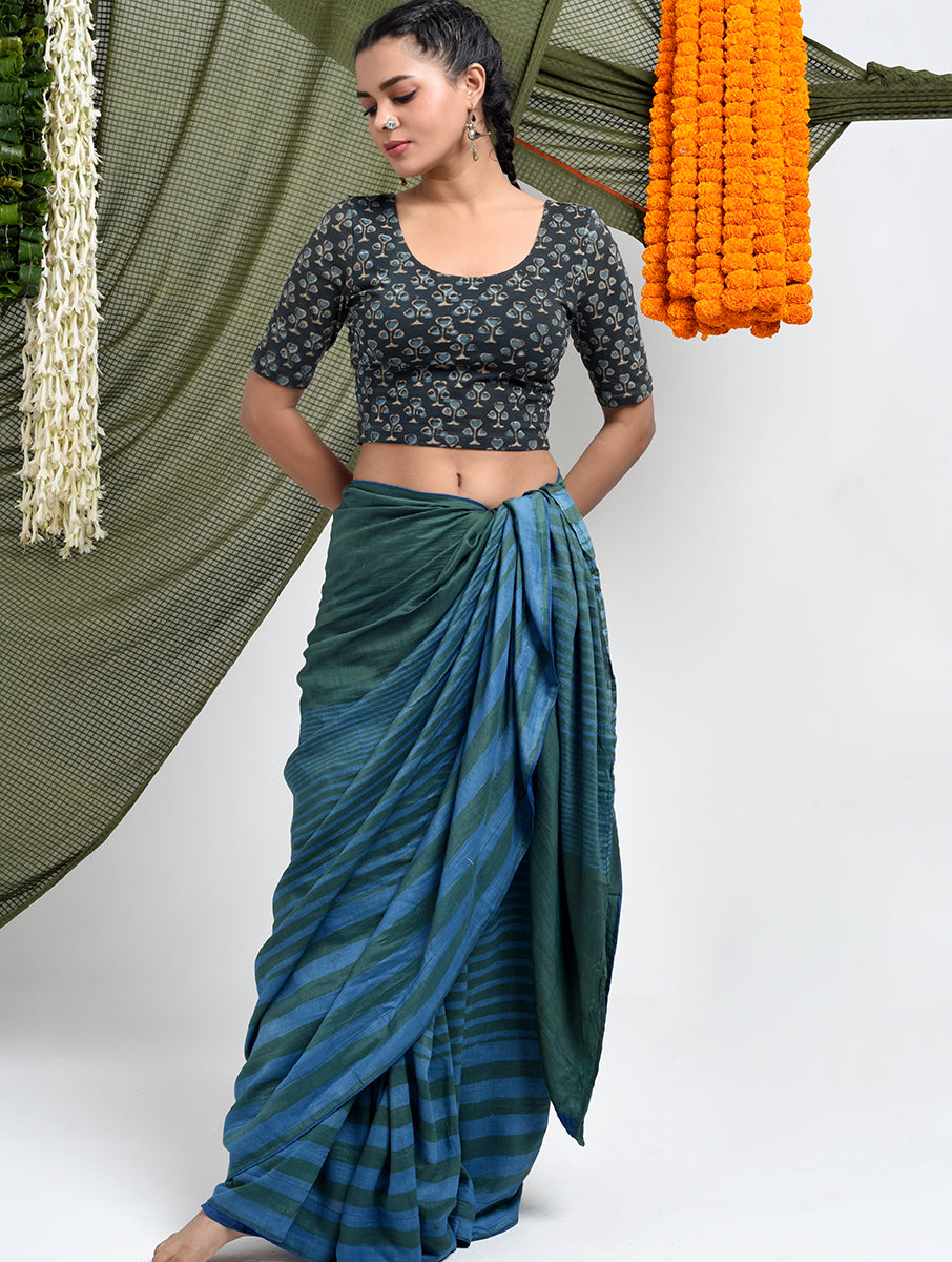 Grey Guldasta Dabu Printed Stretchable Blouse/Crop Top