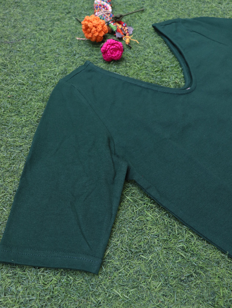 Bottle Green Solid Stretchable Blouse/Crop Top