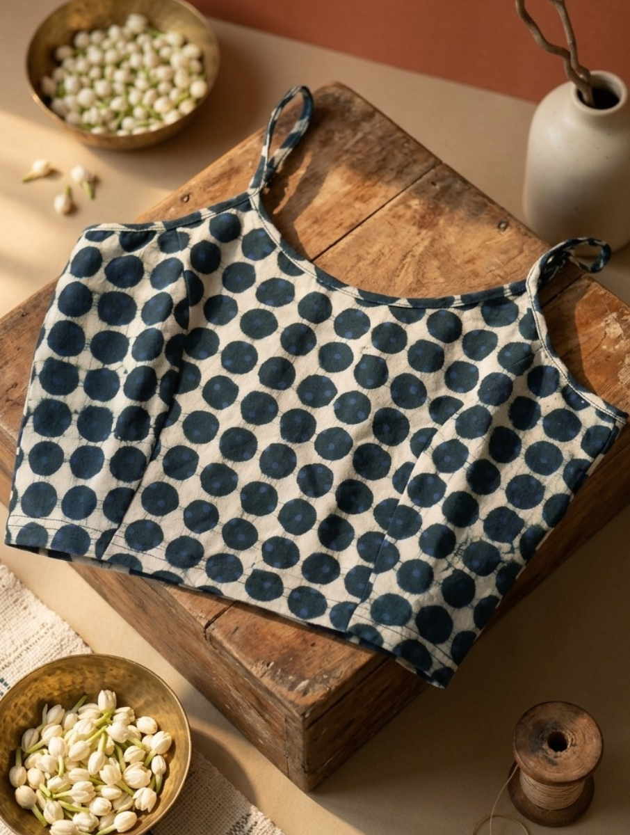 Green Polka Dabu Printed Stretchable Spaghetti Blouse/Crop Top