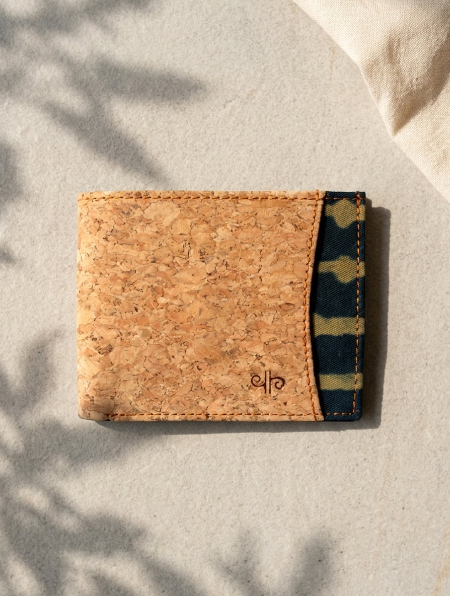 Green Striped Dabu Printed & Vegan Leather Cork Wallet