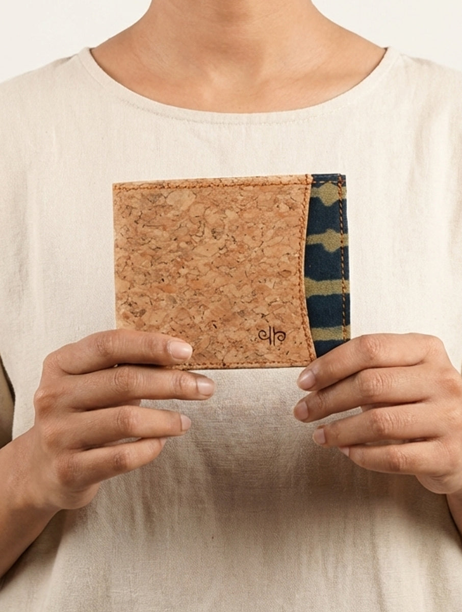 Green Striped Dabu Printed & Vegan Leather Cork Wallet