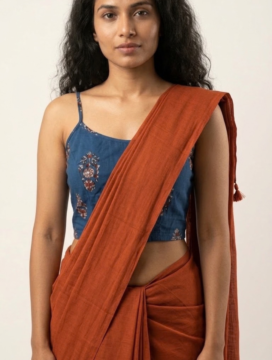 Blue Boota Dabu Printed Stretchable Spaghetti Blouse/Crop Top
