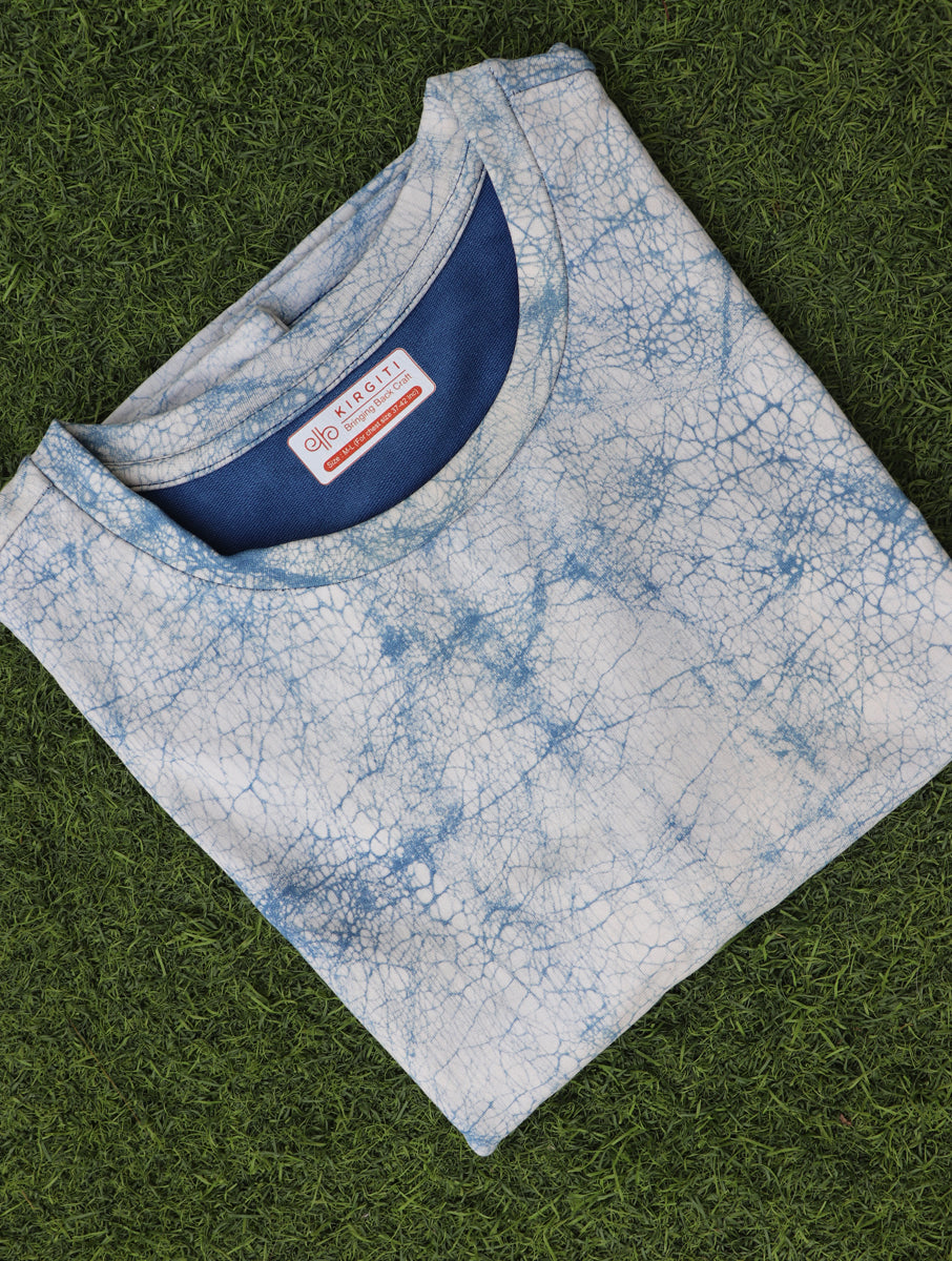 Indigo Cracked Dabu Printed Crop Top T-Shirt