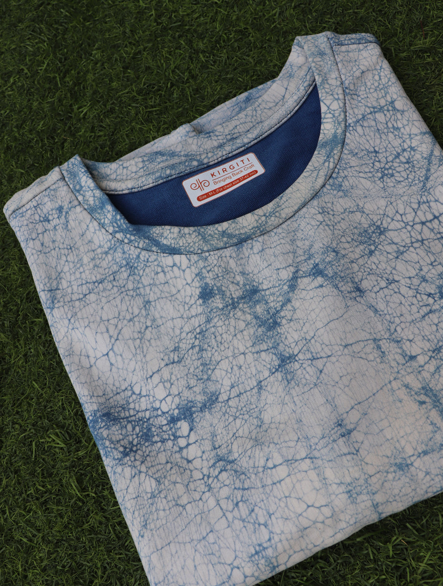 Indigo Cracked Dabu Printed Crop Top T-Shirt