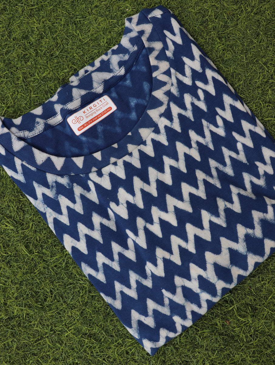 Indigo Leher Dabu Printed Crop Top T-Shirt