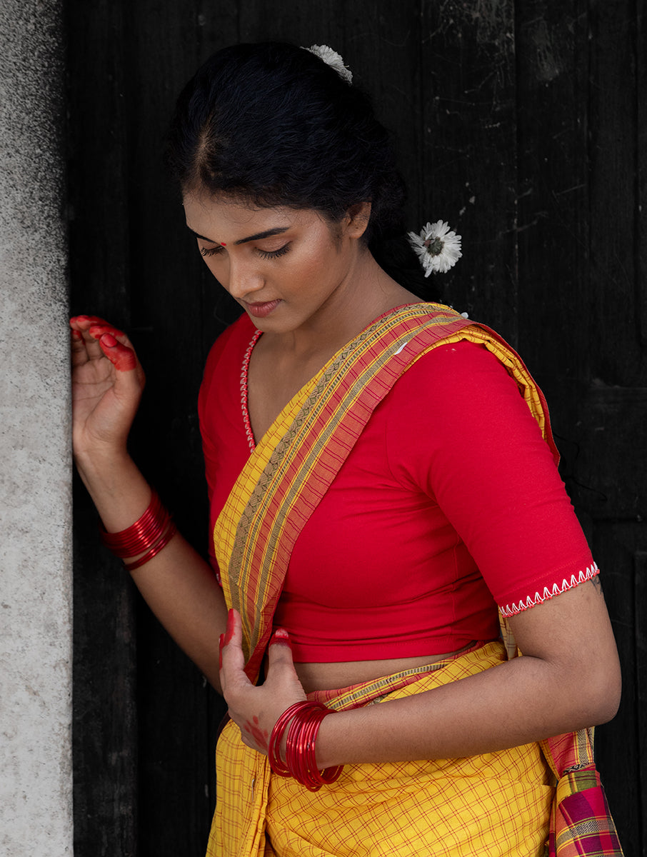 Red Hand Embroidered Stretchable Blouse/Crop Top