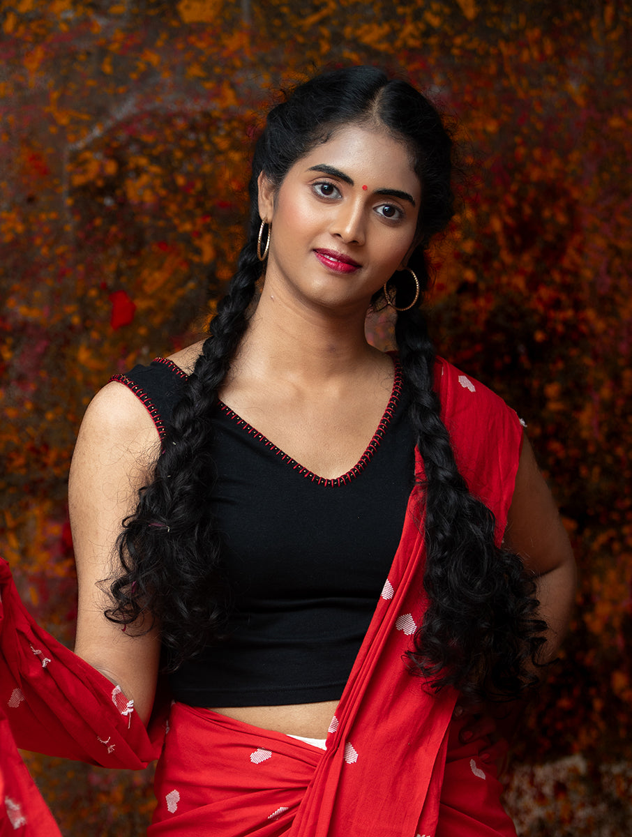 Black Hand Embroidered Stretchable Blouse/Crop Top