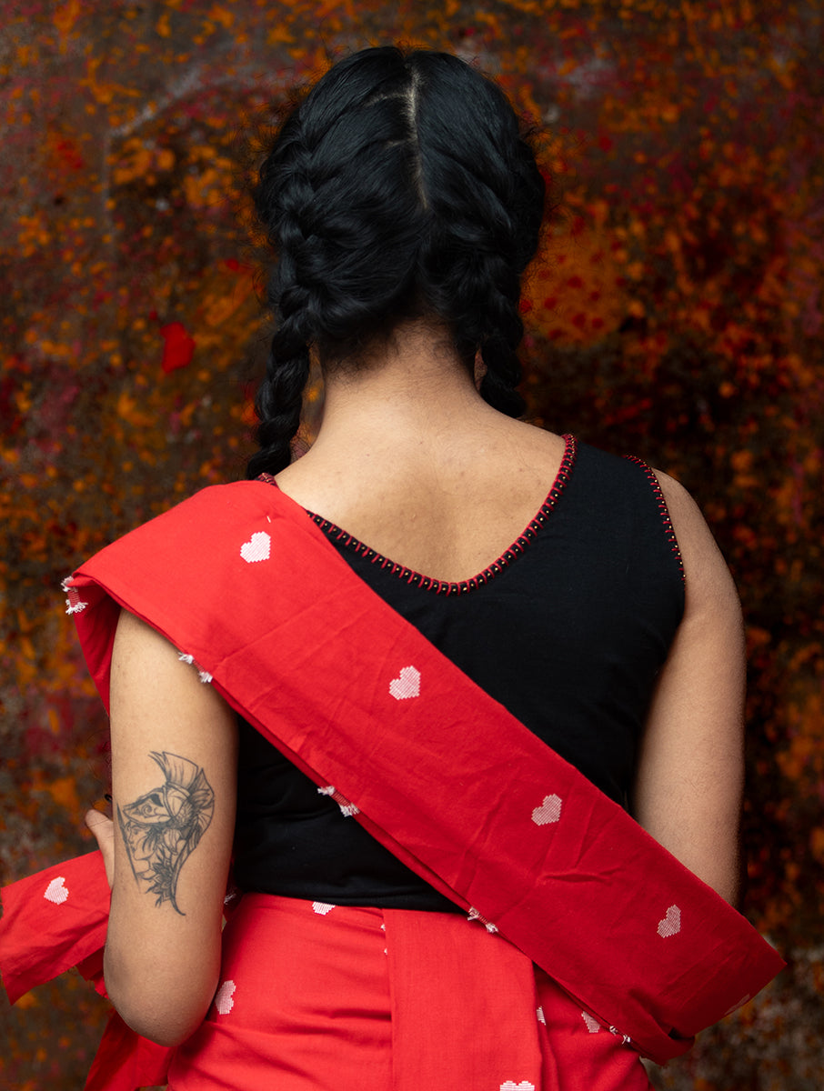 Black Hand Embroidered Stretchable Blouse/Crop Top