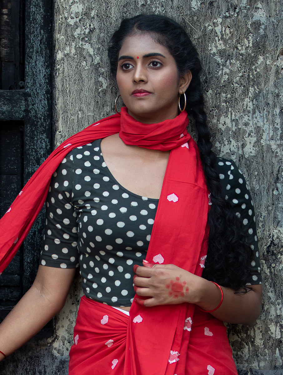 Black Polka Dabu Printed Stretchable Blouse/Crop Top