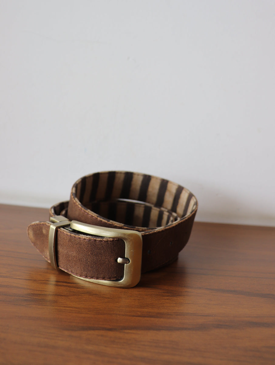 Brown Striped Dabu Printed and Vegan Leather Cork Reversible Belt