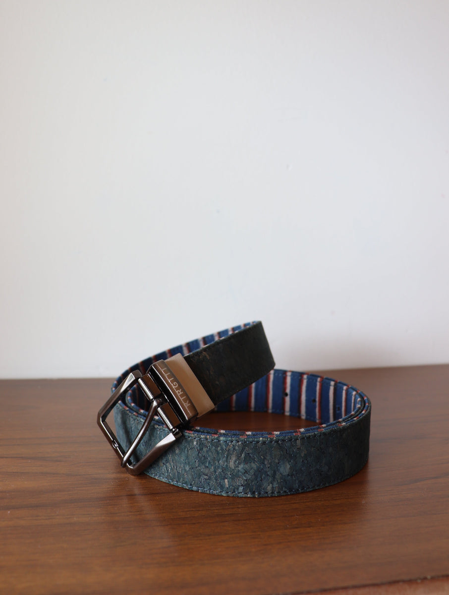 Indigo Red Reversible Dabu Printed & Cork Leather Belt