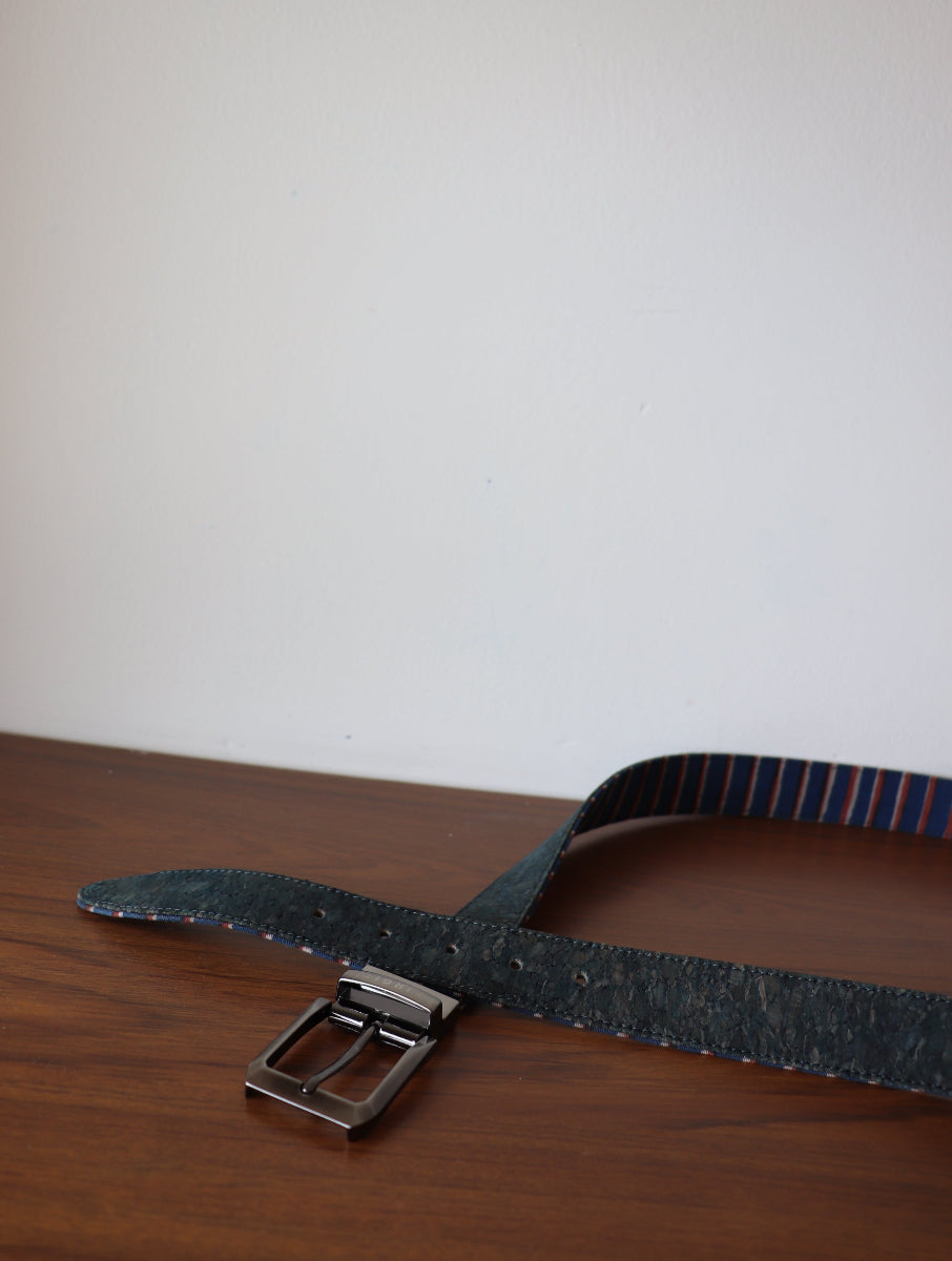 Indigo Rust Dabu Printed and Vegan Leather Cork Reversible Belt