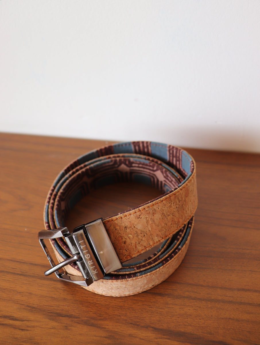 Wine Box Dabu Printed and Vegan Leather Cork Reversible Belt