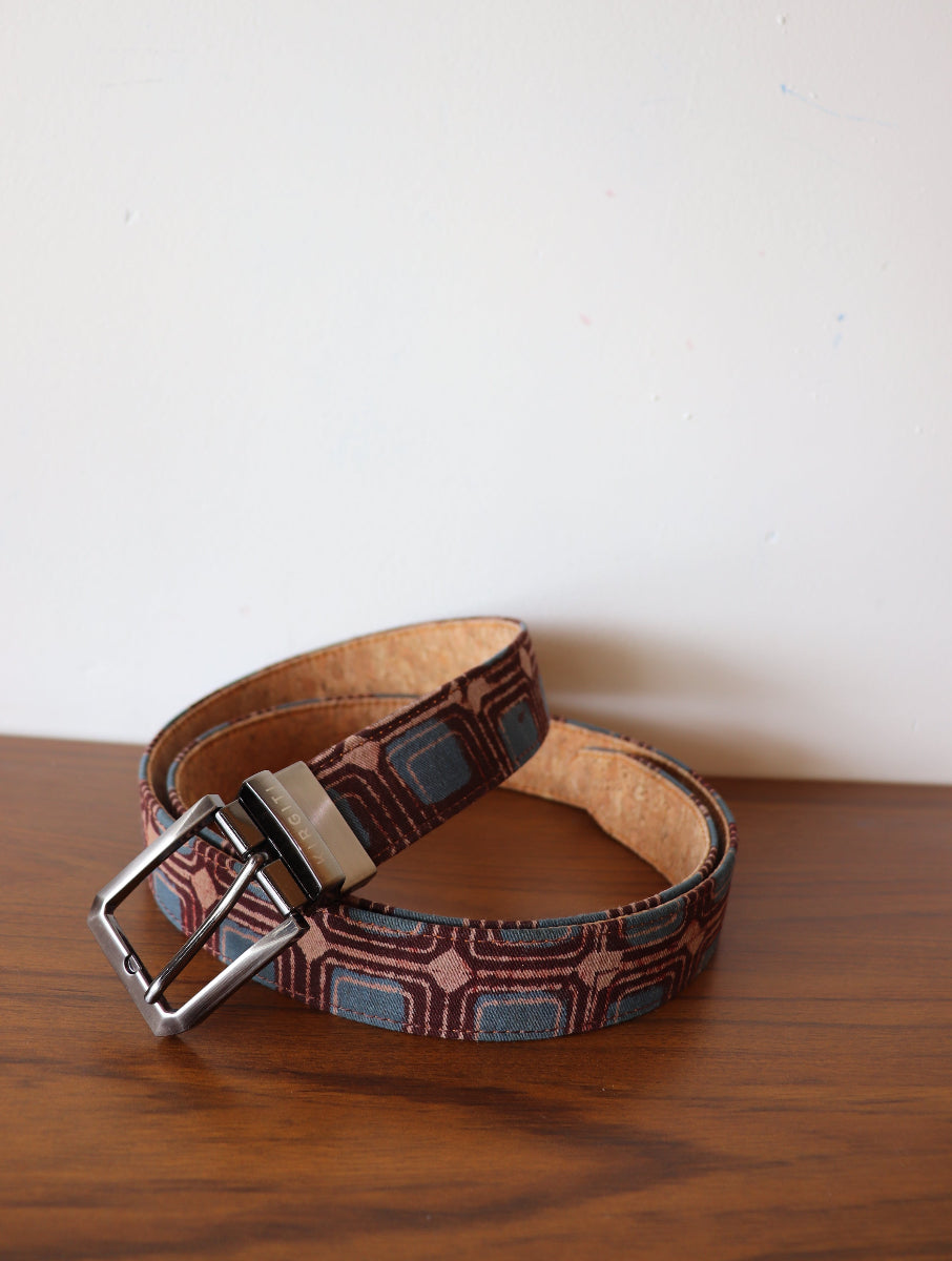 Wine Box Dabu Print & Cork Leather Reversible Belt