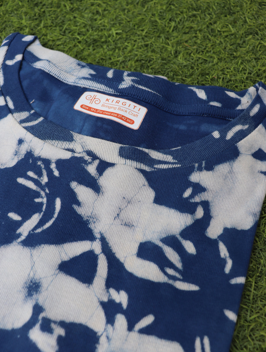 Indigo Splash Dabu Printed Crop Top T-Shirt