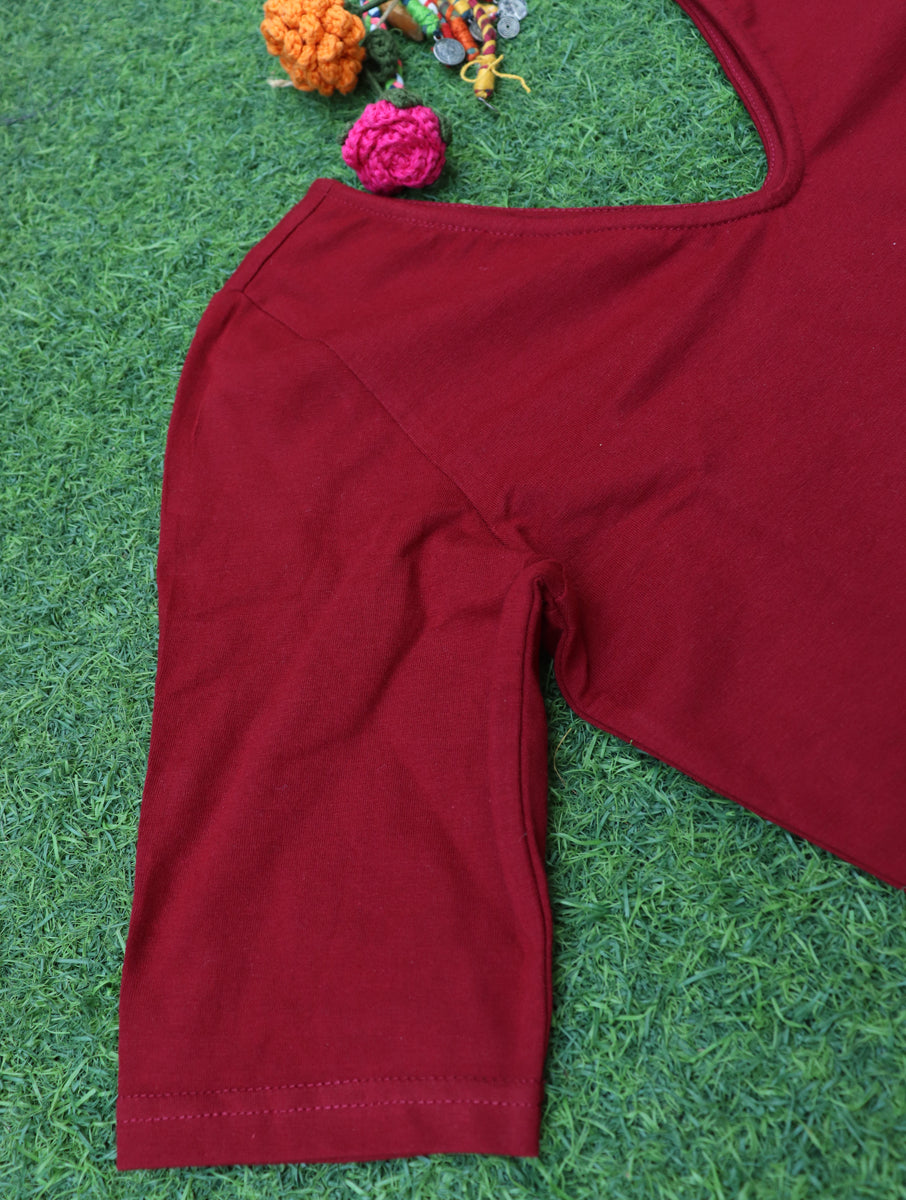 Maroon Solid Stretchable Blouse/Crop Top