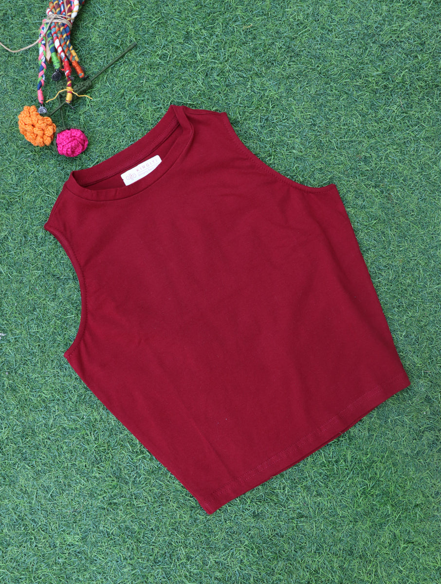 Maroon Solid Stretchable Blouse/Crop Top