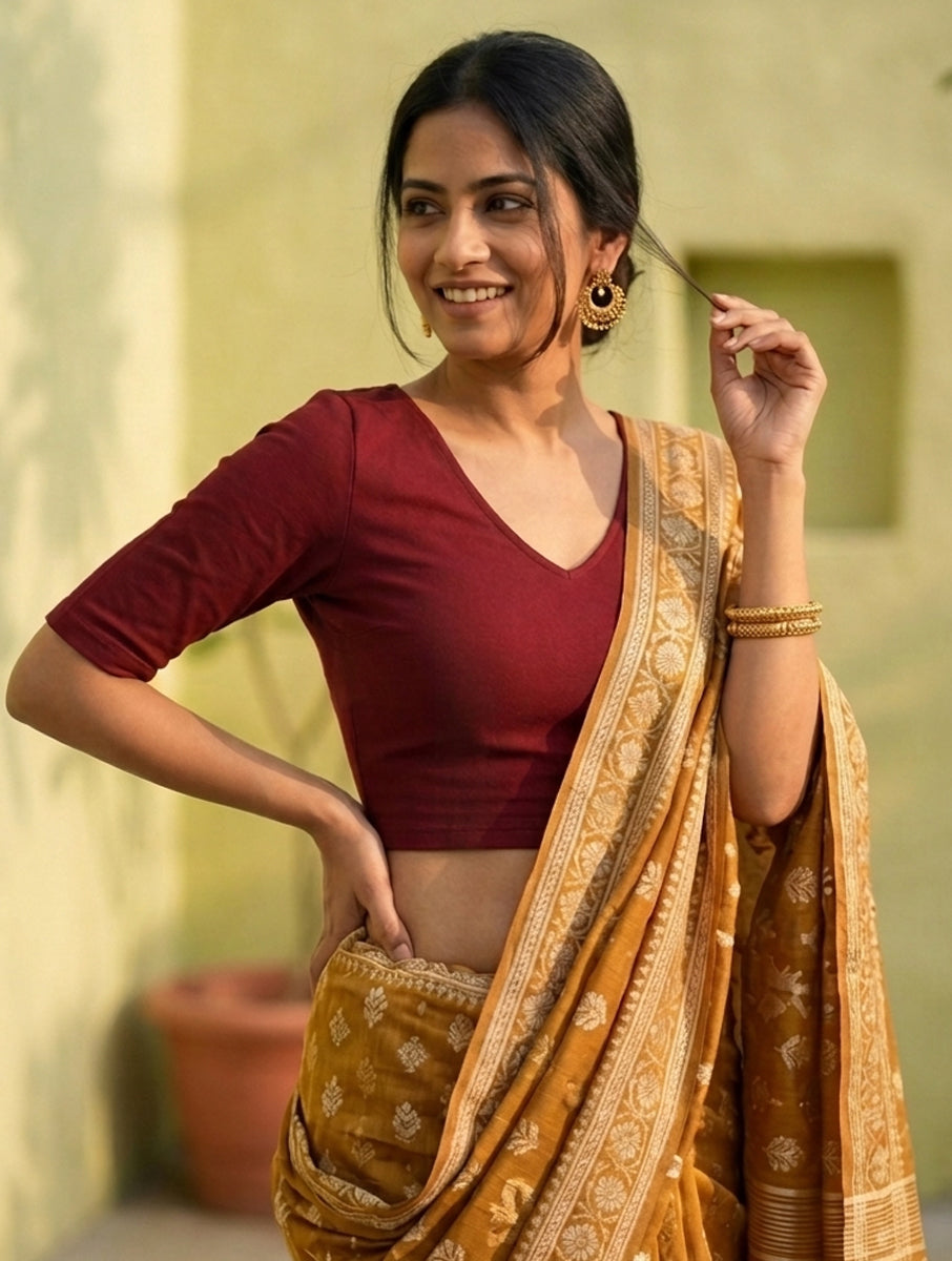 Maroon Solid Stretchable Blouse/Crop Top