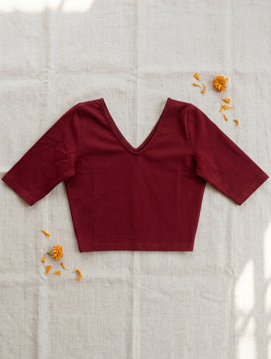 Maroon Solid Stretchable Blouse/Crop Top