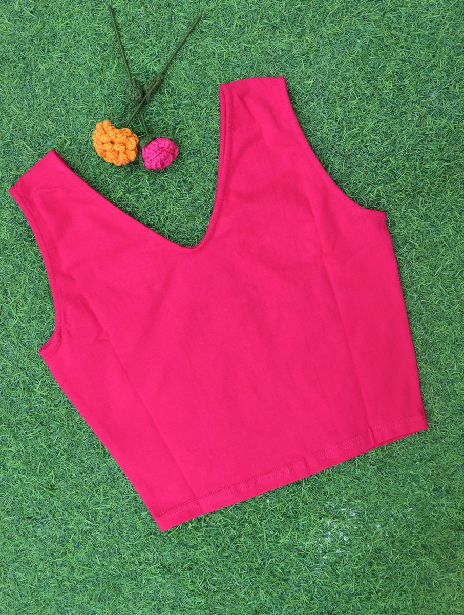 Pink Solid Sleeveless Stretchable Blouse/Crop Top