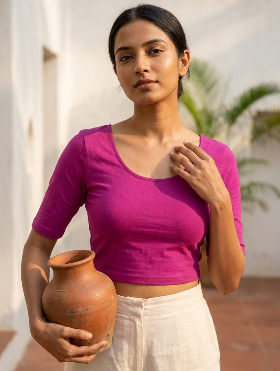 Purple Solid Stretchable Blouse/Crop Top