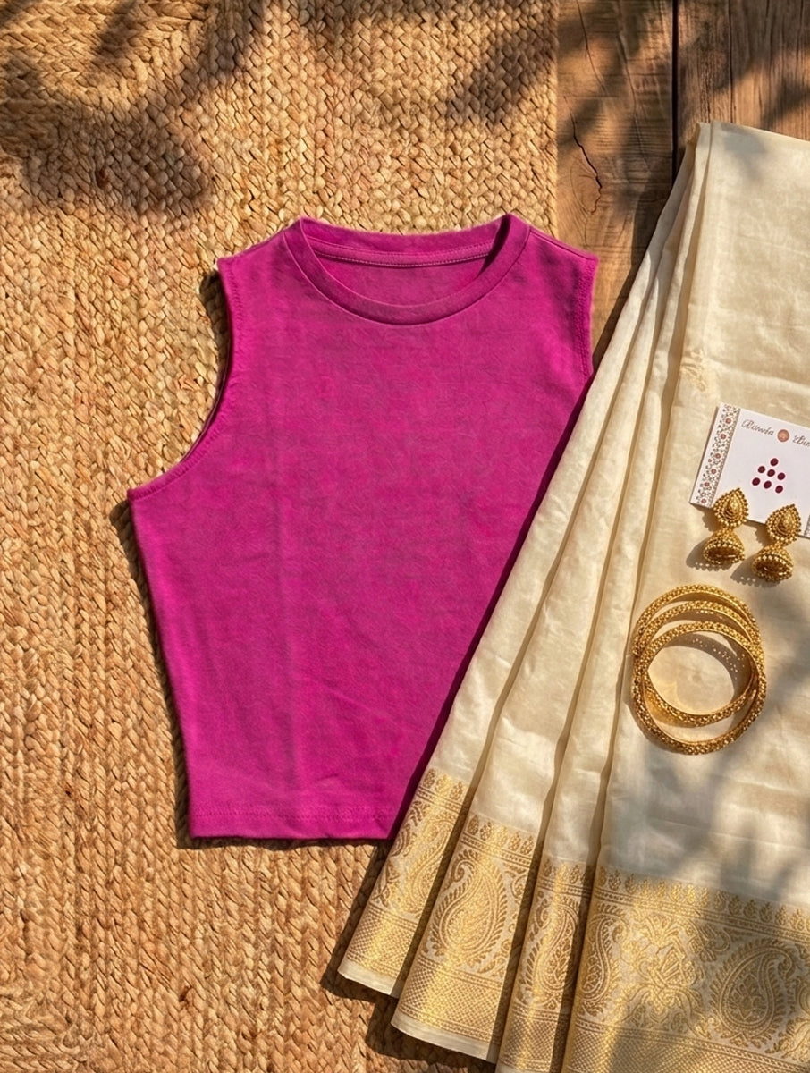 Purple Solid Stretchable Blouse/Crop Top