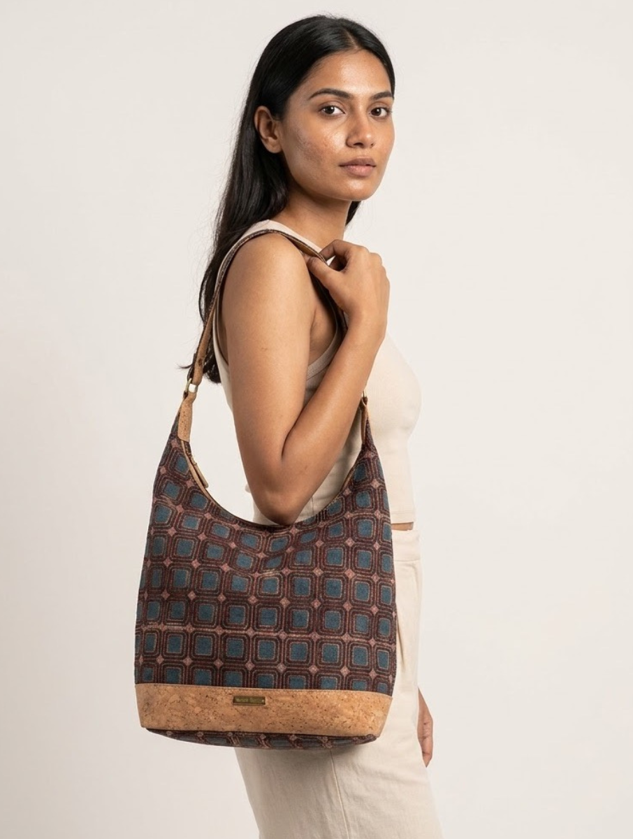 Wine Multi Box Dabu Printed And Vegan Leather Cork Basket Tote Bag