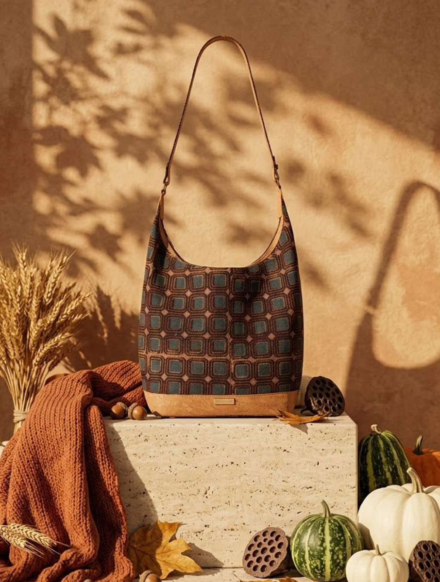 Wine Multi Box Dabu Printed And Vegan Leather Cork Basket Tote Bag