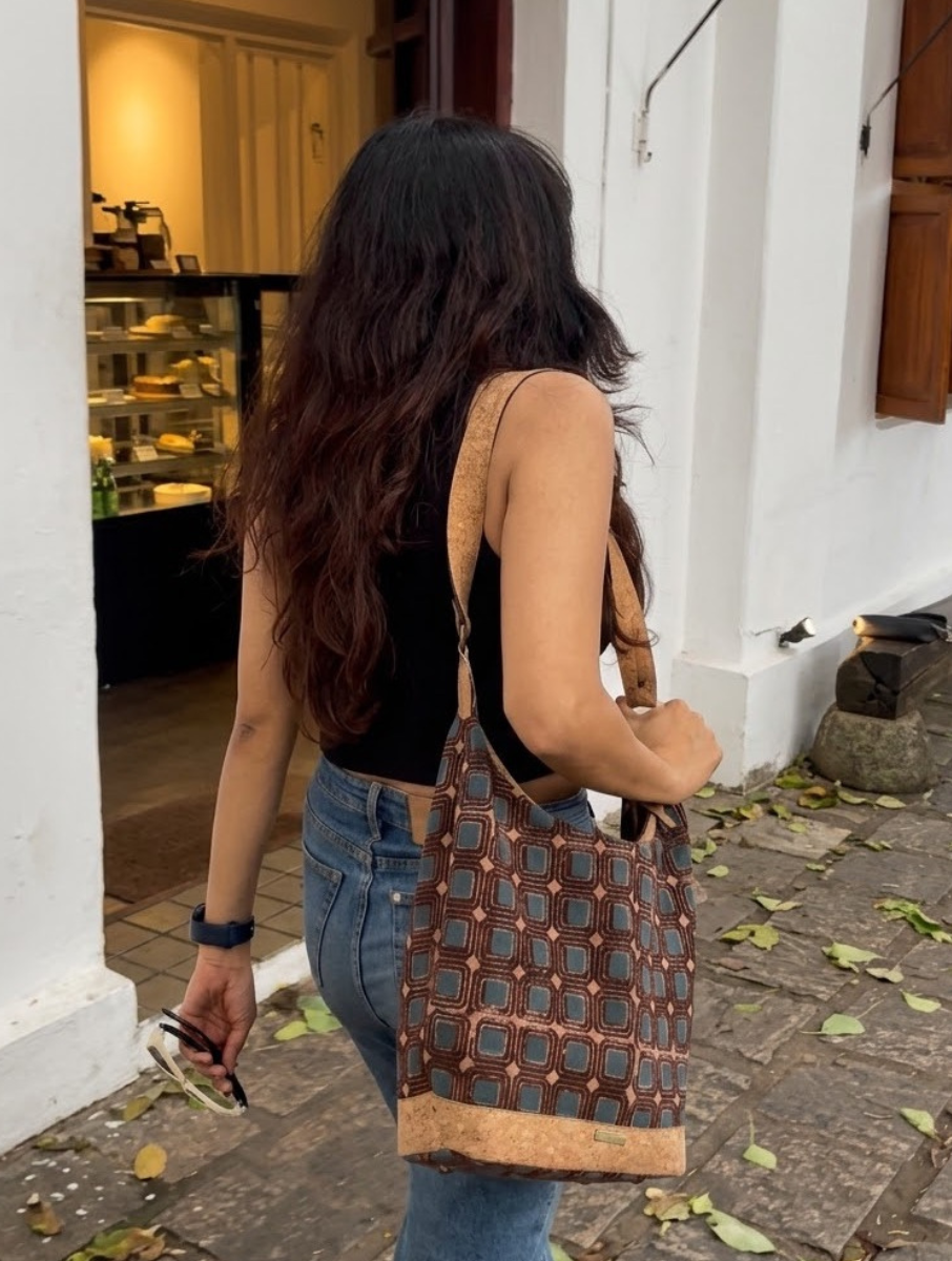 Wine Multi Box Dabu Printed And Vegan Leather Cork Basket Tote Bag