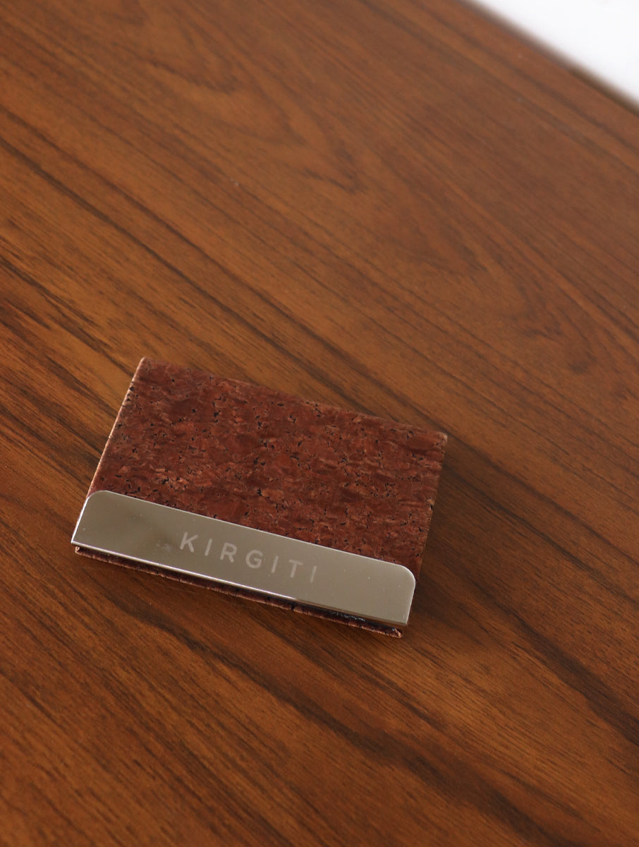 Brown Vegan Leather Cork and Metal Card Holder