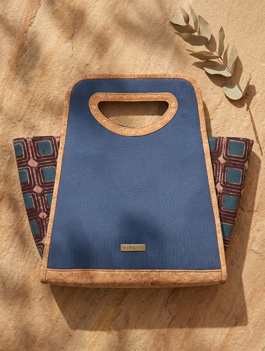 Indigo Wine Multi Box Dabu Printed and Vegan Leather Basket Hand Bags