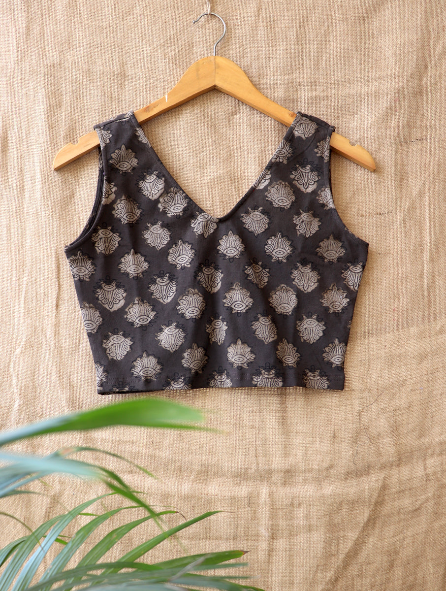 Brownish Boota Dabu Printed Stretchable Blouse/Crop Top