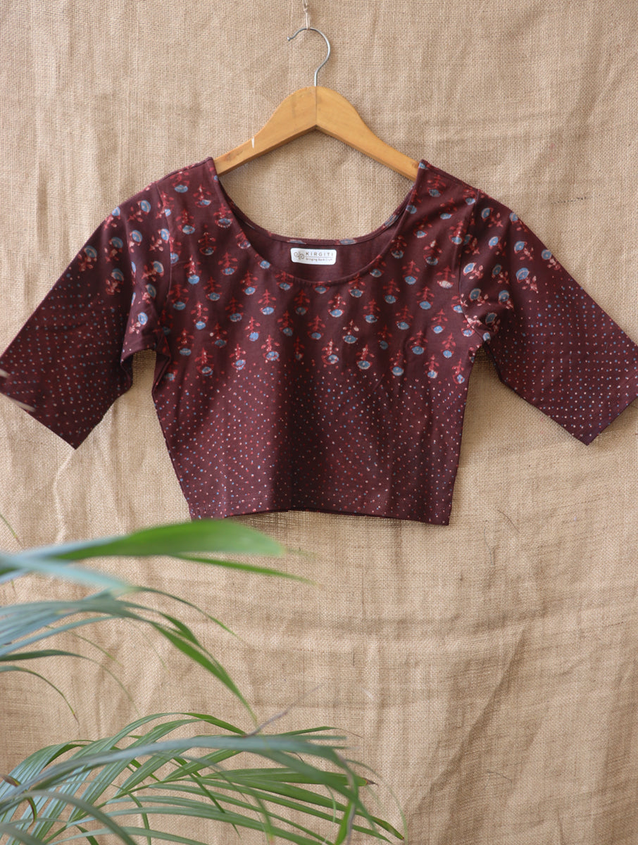 Wine boota Dabu Printed Stretchable Blouse/Crop Top