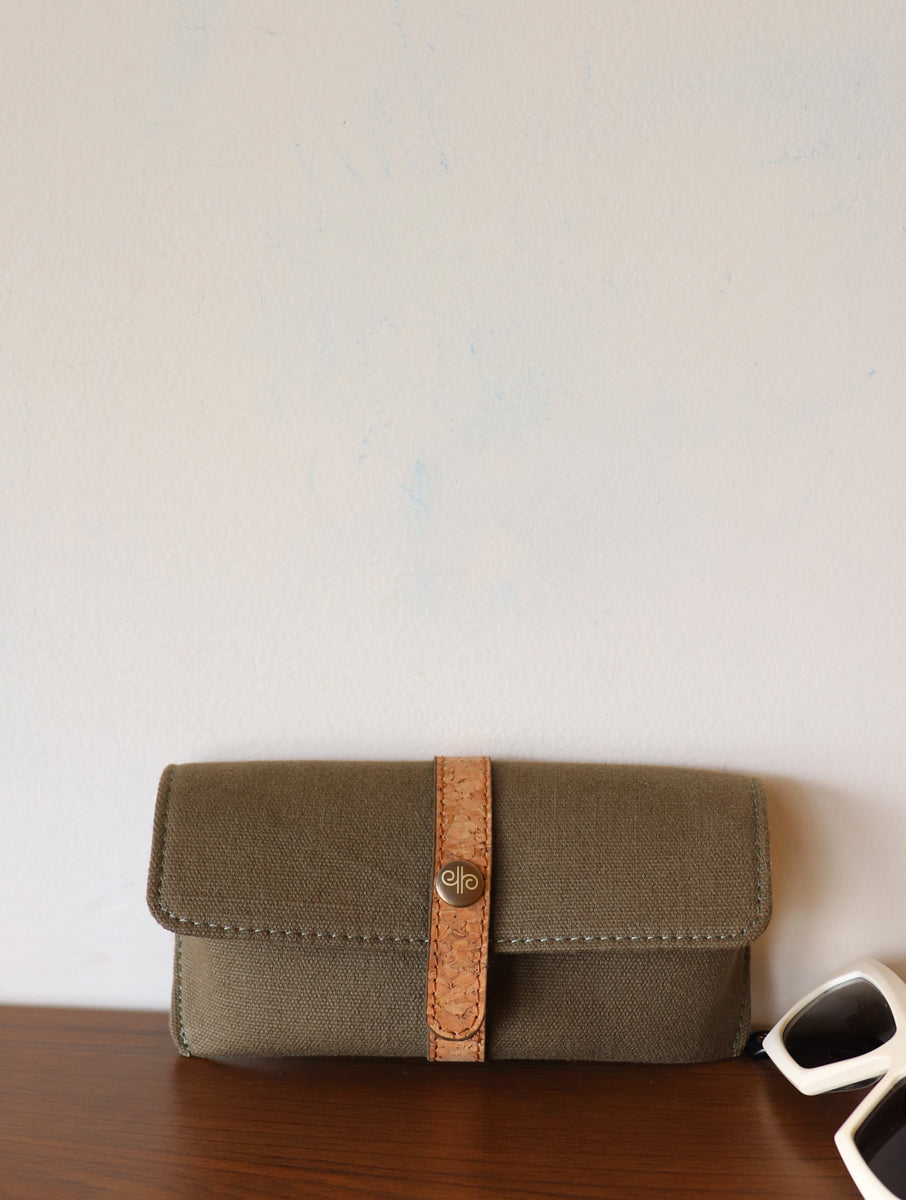 Khaki Dabu Printed and Vegan Leather Cork Specs Case