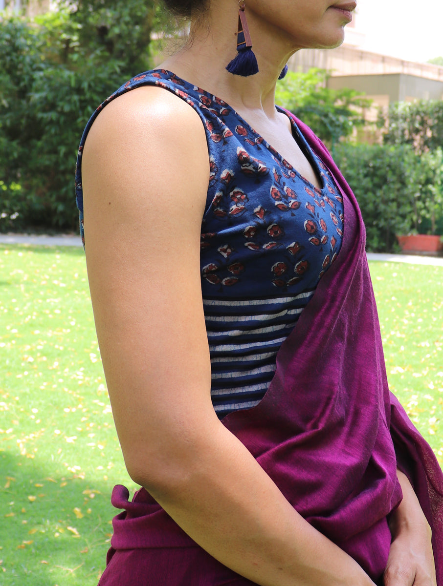 Indigo Boota Lined Dabu Printed Stretchable Blouse/Crop Top