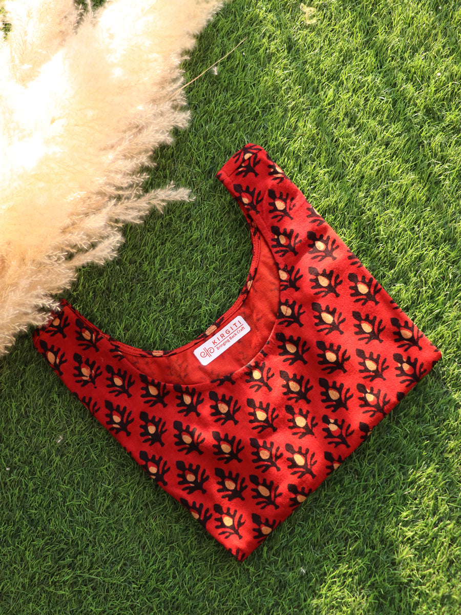 Brick Red Boota Dabu Printed Stretchable Blouse/Crop Top