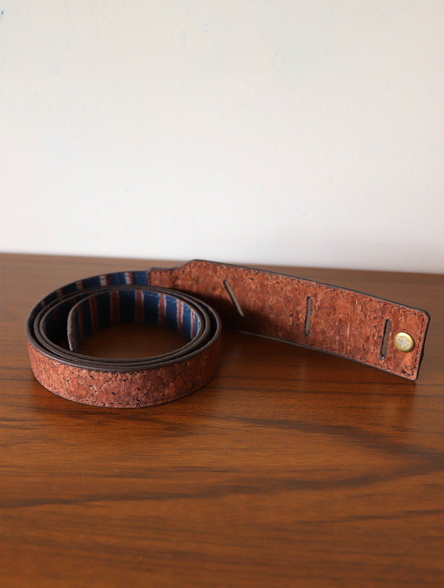 Indigo Rust Striped Dabu Printed and Vegan Leather Reversible Dress Belt