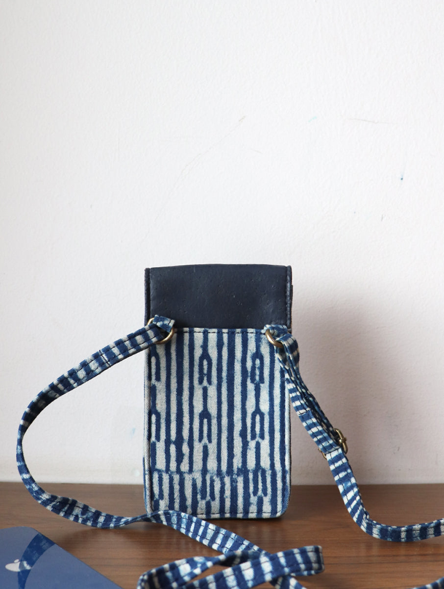 Indigo Fork Dabu Printed and Vegan Leather Cork Sling Bag