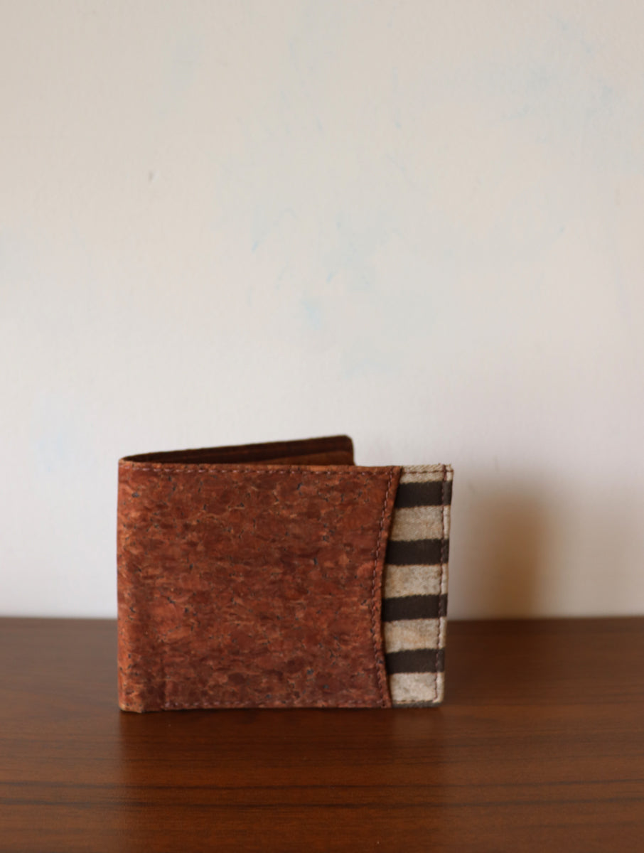 Brown Stripes Dabu Printed and Vegan Leather Cork Wallet