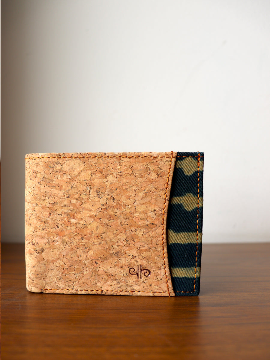 Green Striped Dabu Printed & Vegan Leather Cork Wallet