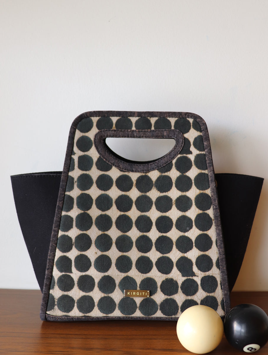 Black Polka Dabu Printed and Vegan Leather Basket Hand Bags