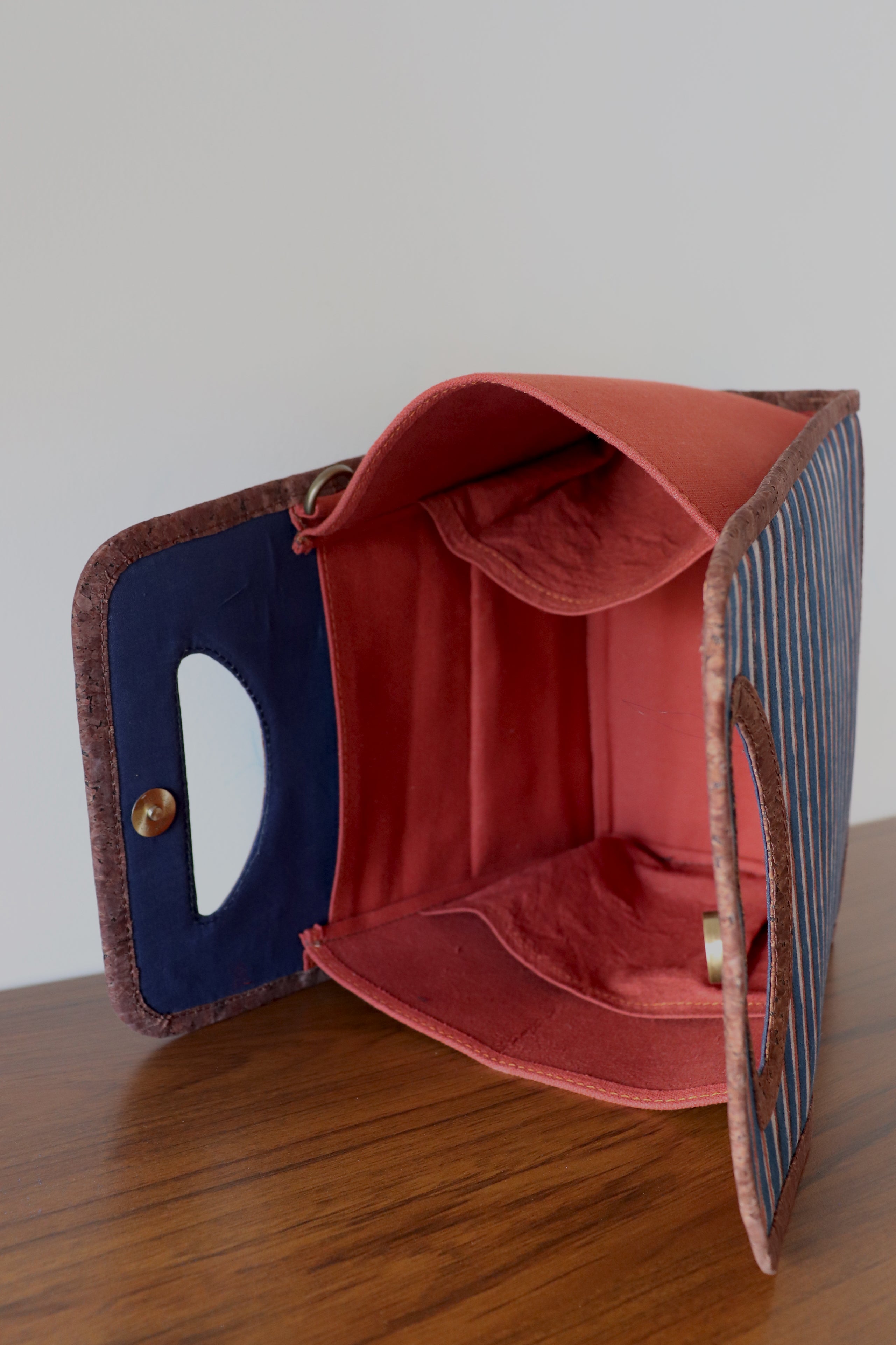 Indigo Rust Striped Dabu Printed and Vegan Leather Basket Hand Bags