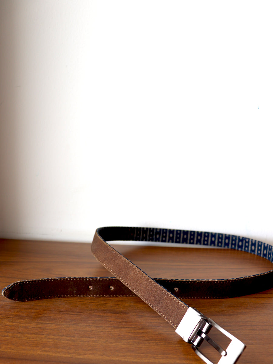 Rust Dabu Printed and Vegan Leather Cork Reversible Belt