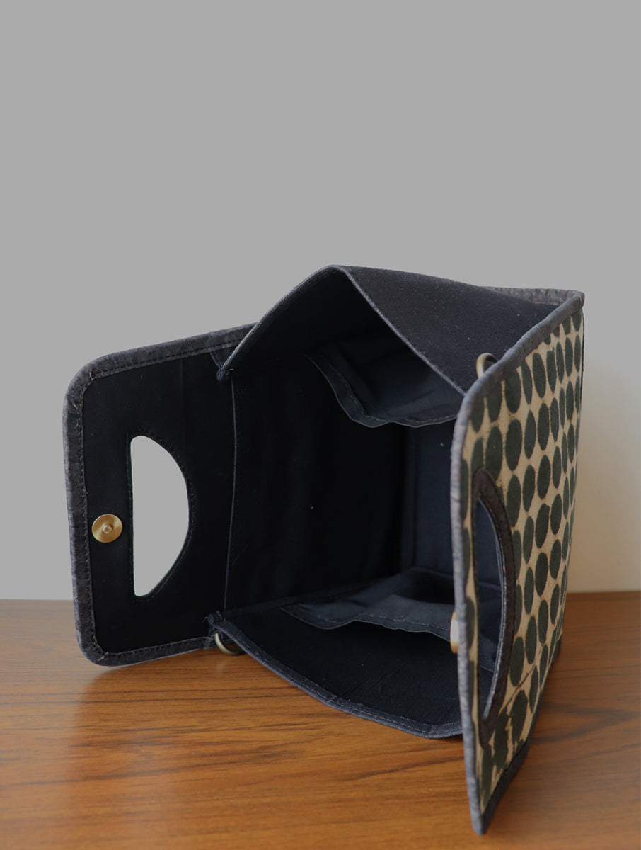 Black Polka Dabu Printed and Vegan Leather Basket Hand Bags