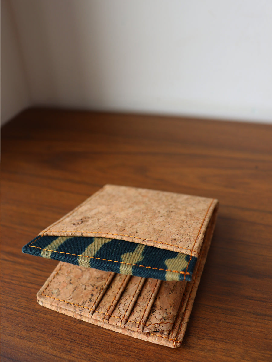 Green Striped Dabu Printed & Vegan Leather Cork Wallet