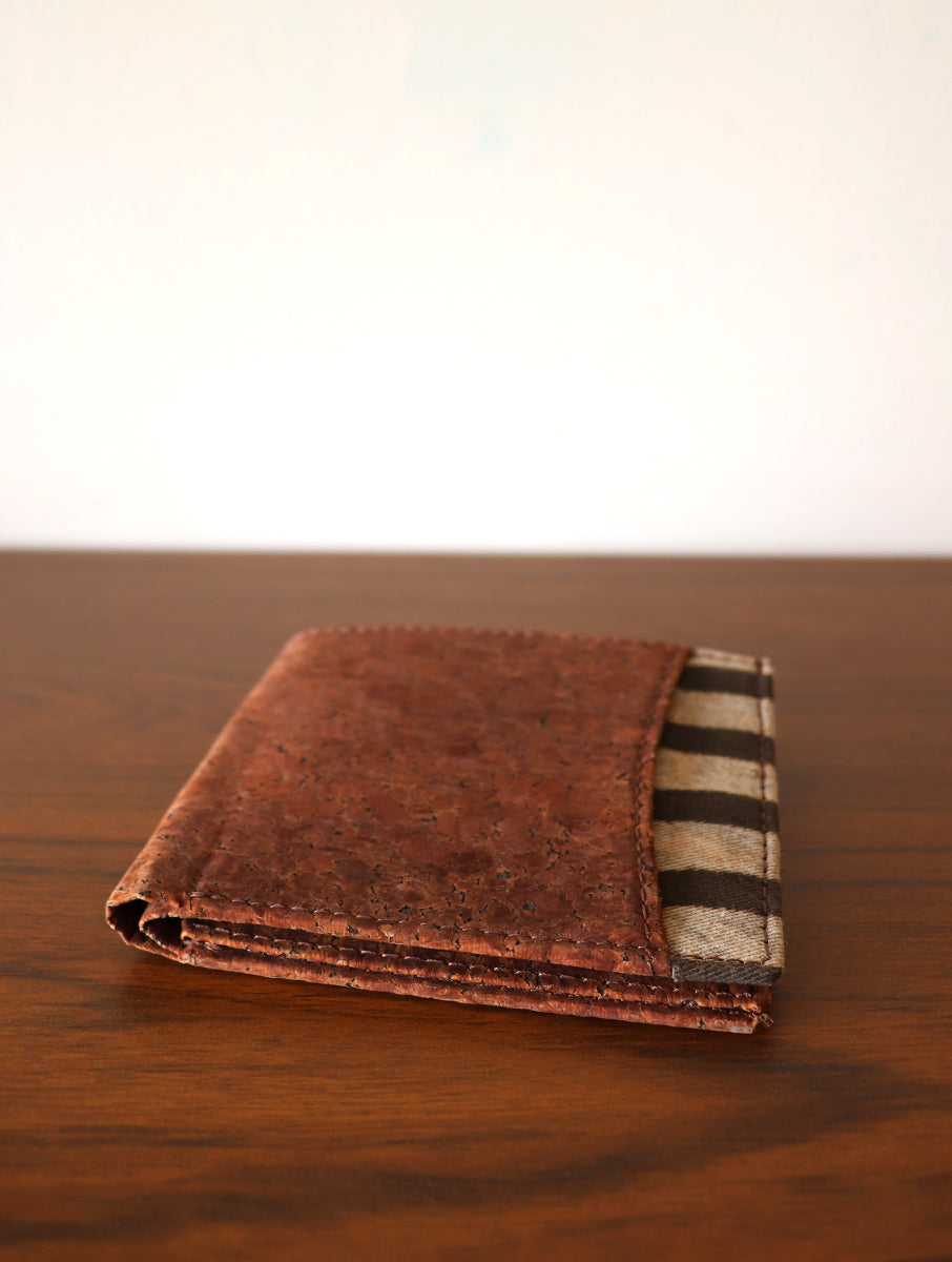Brown Stripes Dabu Printed and Vegan Leather Cork Wallet