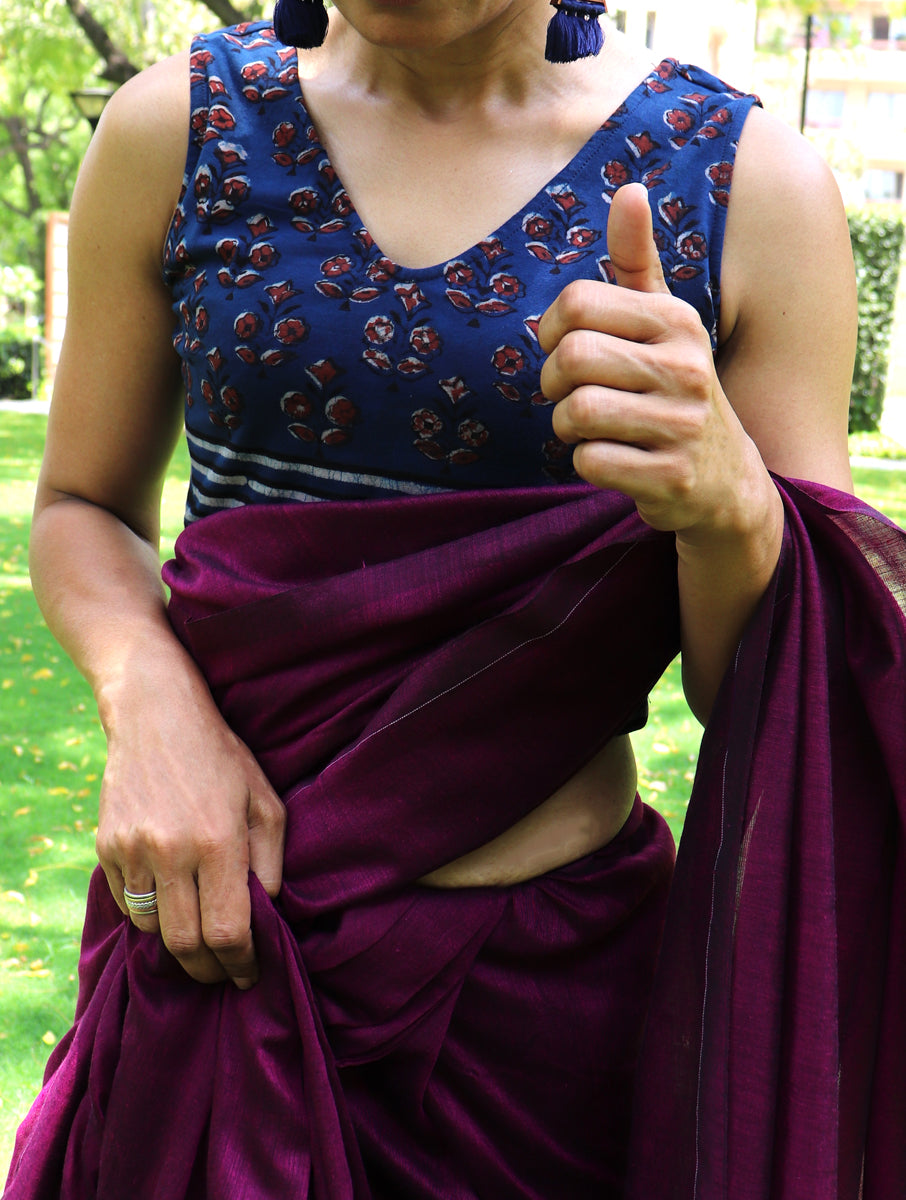 Indigo Boota Lined Dabu Printed Stretchable Blouse/Crop Top