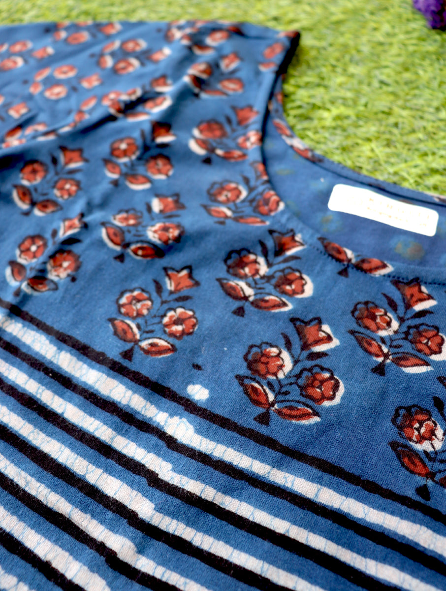 Indigo Boota Lined Dabu Printed Stretchable Blouse/Crop Top