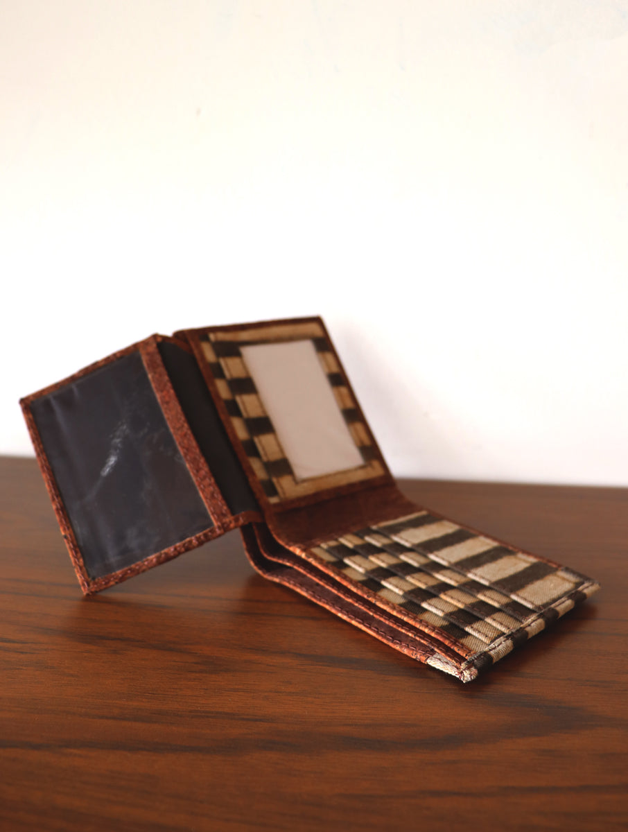 Brown Stripes Dabu Printed and Vegan Leather Cork Wallet